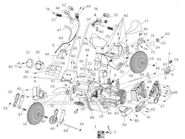 Page A Diagram and Parts List for H0638  Power Wheels Ride-On ATVs